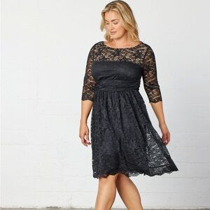 NWT Kiyonna Luna Black Lace Half Sleeve Midi Dress Size 0X (10-12)